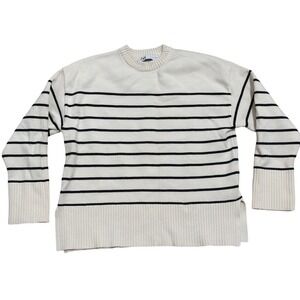 Zara Striped Sweater Womens S SMALL Cream Black Nautical Preppy Classic Style